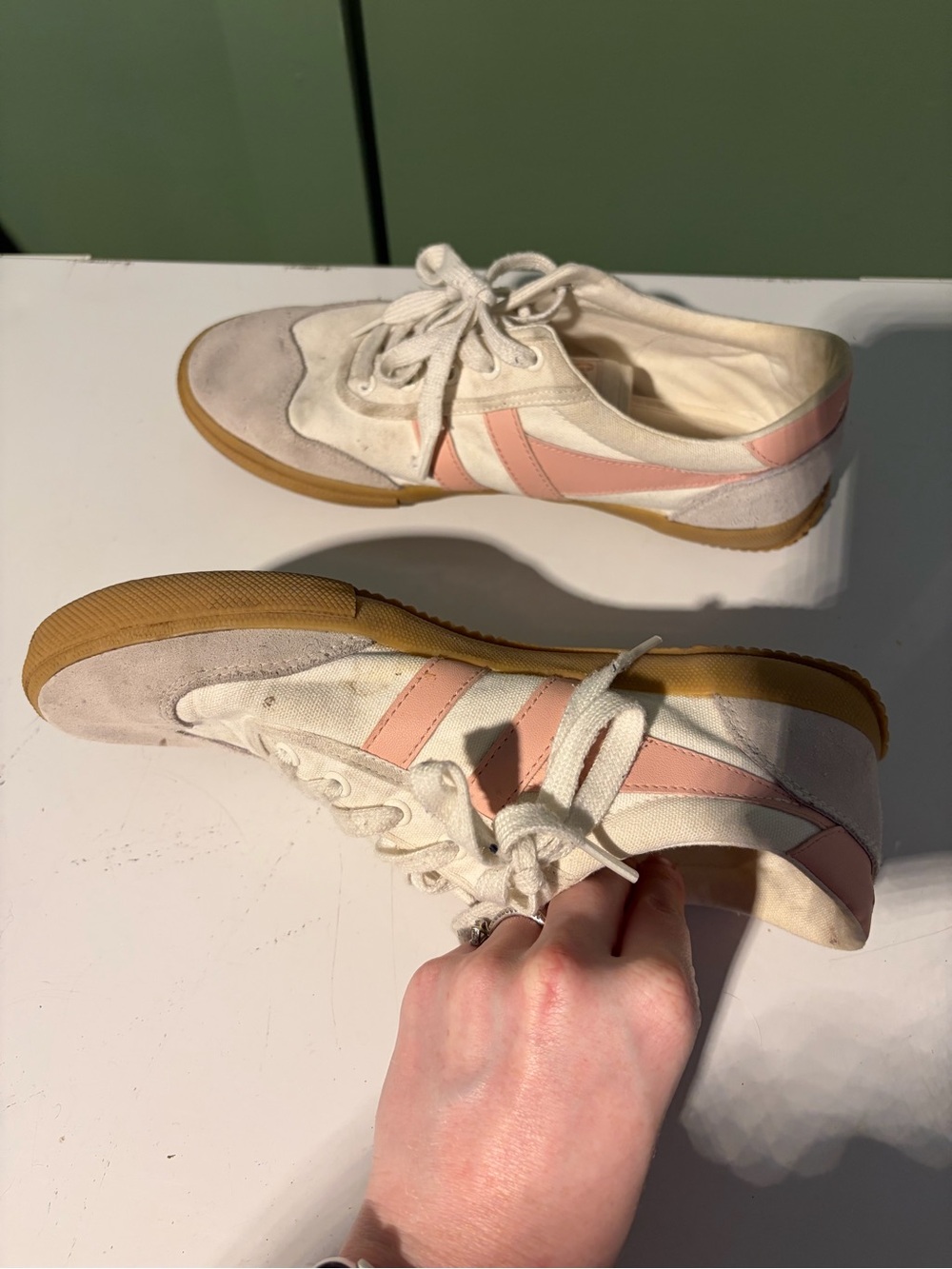 Gola Badminton Plimsoll Off White and Pearl Pink Suede Sneakers Size 9 - Picture 8 of 10